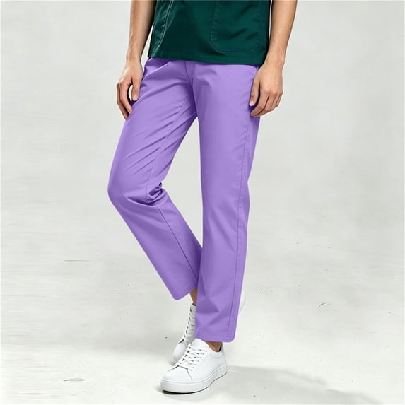 Karymi Pants for Women Solid Scrub Pants, Drawstring Elastic Waist, Side Pockets Loose Fit Nurse Care Worker Uniform Long Trousers