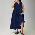 thumbnail image 1 of Karymi Plus Size Bow Keyhole Sleeveless Midi Dress, High Waist A-Line Casual Flowy Summer Dress with Pockets Easter Dress, 1 of 7