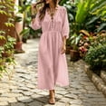 thumbnail image 1 of Karymi Plus Size Dresses Solid Bohemian Maxi Dress, Ruffle V Neck Lace-Up Front 3/4 Puff Sleeve Elastic Waist Flowy Beach Vacation Sundress Summer Dresses for Women, 1 of 6