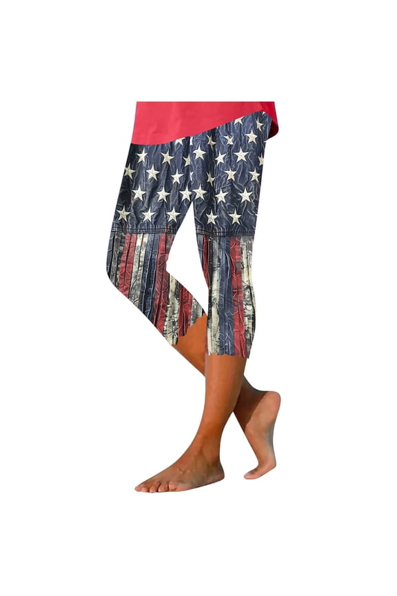 Plus Size Pants for Women Trendy Slim-Leg Star Print Cropped Lounge High Waisted Independence Day Leggings Slim Fit Summer Comfy Cropped Pants Women Trousers 2026