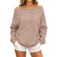 thumbnail image 1 of Karymi Plus Size Tops for Women Solid Off the Shoulder Hoodie, Oversized Long Sleeve Loose Pullover Sweatshirt with Front Kangaroo Pocket for Autumn Winter, 1 of 9