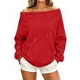 thumbnail image 1 of Karymi Plus Size Tops for Women Solid Off the Shoulder Hoodie, Oversized Long Sleeve Loose Pullover Sweatshirt with Front Kangaroo Pocket for Autumn Winter, 1 of 9