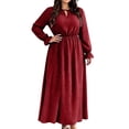 thumbnail image 1 of Karymi Polka Dot Print Midi Maxi Dress, Tie Keyhole Crew Neck Long Ruffle Cuff Sleeve Dress, Elastic Ruched Waist Plus Size Sundress Cocktail Dresses for Women, 1 of 7