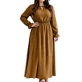 thumbnail image 1 of Karymi Polka Dot Print Midi Maxi Dress, Tie Keyhole Crew Neck Long Ruffle Cuff Sleeve Dress, Elastic Ruched Waist Plus Size Sundress Easter Dresses for Women, 1 of 7