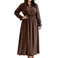 thumbnail image 1 of Karymi Polka Dot Print Midi Maxi Dress, Tie Keyhole Crew Neck Long Ruffle Cuff Sleeve Dress, Elastic Ruched Waist Plus Size Sundress Summer Dresses for Women, 1 of 7