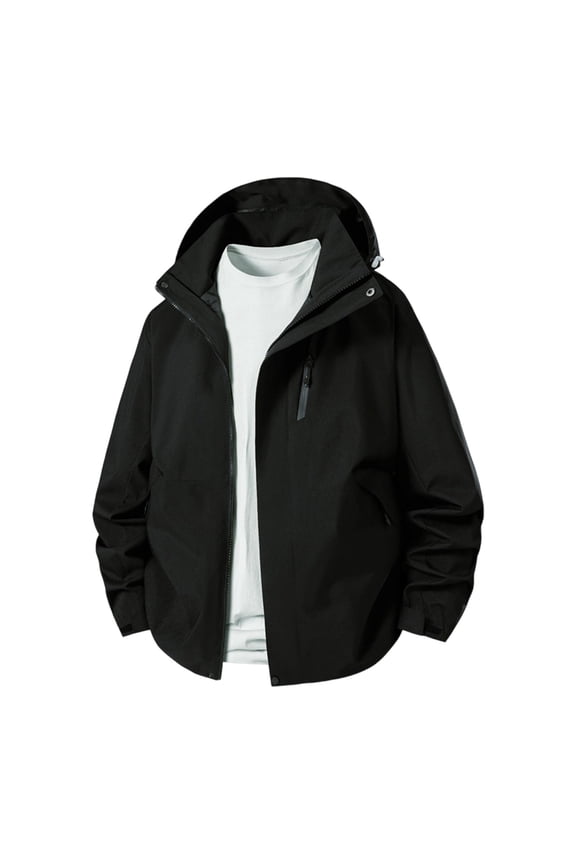 Karymi Rain Coats for Women Unisex Solid Long Sleeve Zip Up Hooded Windbreaker Jacket, Hooded Adjustable Cuff Windproof Coat with Multi Zipper Pockets Jackets for Women