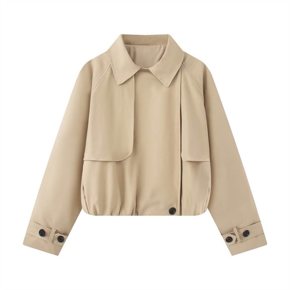 Karymi Rain Coats for Women Cropped Trench Jacket, Lapel Raglan Sleeve Windbreaker Coat with Button Cuffs Going Out Tops for Women