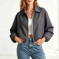 thumbnail image 1 of Karymi Rain Jacket Collared Zip Up Cropped Jacket, Elastic Bubble Hem Long Sleeve Windbreaker Coat with Side Pockets Spring Jackets for Women, 1 of 9