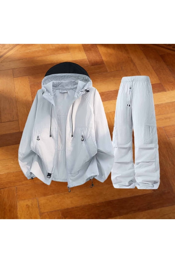 Rompers for Women 2 Piece Cargo Tracksuit Set, Hooded Long Sleeve Zip Up Windbreaker Jacket +Drawstring Waist Pants with Adjustable Drawstring Cuff Hem Workout Tops for Women