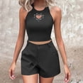 thumbnail image 1 of Karymi Rompers for Women 2 Piece Matching Outfit, Halter Heart Rhinestone Cutout Crop Tank Top & Button Decor High Waist Shorts, Club Casual Two Piece Set T Shirts for Women, 1 of 8