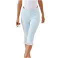 thumbnail image 1 of Karymi Running Shorts for Women Gingham Check Capri Pants, High Waisted Lace Ruffle Hem Skinny Pants, Stretchy Slim Fit Plaid Cropped Pants for Y2K Style Athletic Shorts for Women, 1 of 9