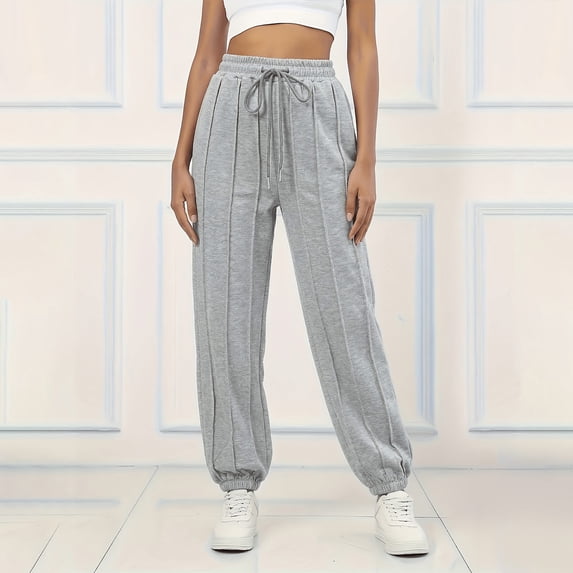 Karymi Running Shorts for Women Vertical Seam Jogger Sweatpants, Adjustable Drawstring Elastic Waist, Side Pockets, Elastic Ankle Cuffs Loose Fit Solid Trousers
