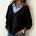 thumbnail image 1 of Karymi Shirts for Women Fake Two Piece Collared V Neck Sweatshirt, Color Block Layered Shirt Long Sleeve Pullover Top, Fall Winter Daily Streetwear Outfits Workout Tops for Women, 1 of 7