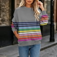 thumbnail image 1 of Karymi Shirts for Women Rainbow Horizontal Stripe Crew Neck Sweatshirt, Loose Long Sleeve Non-Hooded Pullover Top, Casual Sweatshirt with Side Pockets Tops for Women Trendy, 1 of 6
