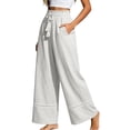 thumbnail image 1 of Karymi Shorts for Women Bohemian Ruffle Elastic High Waist Tassel Drawstring Wide Leg Pants, Solid Crochet Lace Trim Hem Long Trousers with Side Pockets Women's Clothing, 1 of 5
