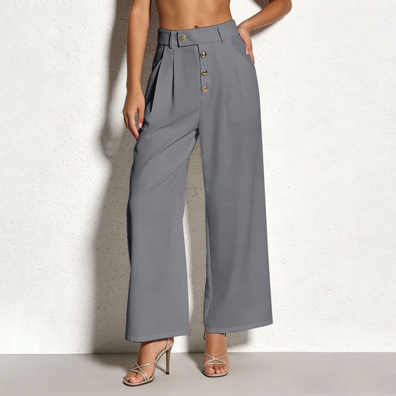 Karymi Shorts for Women High Waist Button Front Wide Leg Dress Pants, Solid Pleated Trousers with Elastic Waist, Straight Leg Suit Pants with Pockets Workout Shorts Women