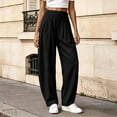 thumbnail image 1 of Karymi Shorts for Women Solid Fake Linen Wide Leg Pants, High Waist Pleated Straight Draped Casual Trousers Lightweight Textured Long Pants, 1 of 7