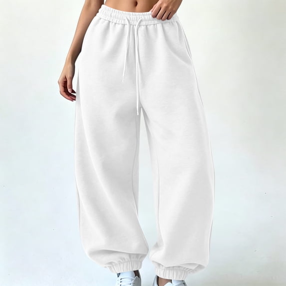 Karymi Solid Casual Sweatpants Women, Balloon Long Pants, Drawstring Elastic Waist Relaxed Fit Elastic Cuffs with Side Pockets