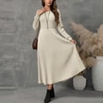 thumbnail image 1 of Karymi Solid Crew Neck Long Sleeve Midi Sweater Dress, Vertical Ribbed Brushed Knit High Waist Flowy A-Line Fall Winter Swing Sundress Wedding Guest Dresses for Women, 1 of 7
