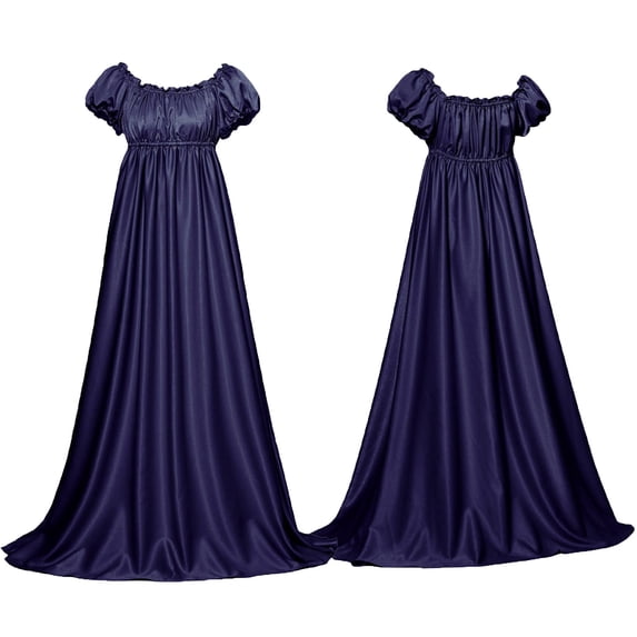 Karymi Solid Renaissance High Waist Elastic Maxi Dress, Square Neck Puff Short Sleeve Flowy A-Line Halloween Costume Gown Dresses for Women