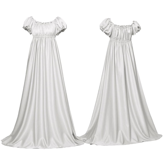 Karymi Solid Renaissance High Waist Elastic Maxi Dress, Square Neck Puff Short Sleeve Flowy A-Line Halloween Costume Gown Sundress