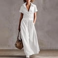 thumbnail image 1 of Karymi Solid Shirt Maxi Dress, Button Down Collared Short Sleeve A-Line Long Dress with Pockets, Casual Flowy Summer Dress Sundress, 1 of 5