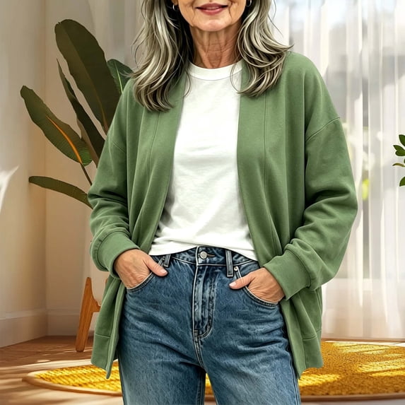 Karymi Solid Thick Open Front Cardigan Sweaters for Women, Fall Winter Casual Long Sleeve Outerwear with Side Pockets