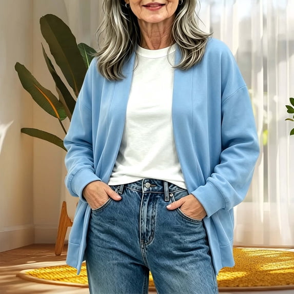 Karymi Solid Thick Open Front Cardigan Sweaters for Women, Fall Winter Casual Long Sleeve Outerwear with Side Pockets