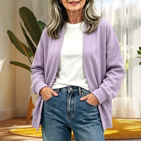 Karymi Solid Thick Open Front Cardigan Sweaters for Women, Fall Winter Casual Long Sleeve Outerwear with Side Pockets