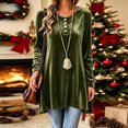 thumbnail image 1 of Karymi Solid Velvet Tunic Womens Tops, Crew Neck Half Button Long Sleeve Loose A-line Hem Pullover, 1 of 7