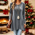 thumbnail image 1 of Karymi Solid Velvet Tunic Womens Tops, Crew Neck Half Button Long Sleeve Loose A-line Hem Pullover, 1 of 7