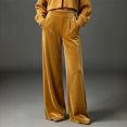thumbnail image 1 of Karymi Solid Velvet Wide Leg Pants Woman, Elastic High Waist Pleated Full‑Length, Drapey Casual Pants with Side Pockets, 1 of 5