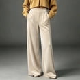 thumbnail image 1 of Karymi Solid Velvet Wide Leg Pants Woman, Elastic High Waist Pleated Full‑Length, Drapey Casual Pants with Side Pockets, 1 of 5
