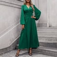 thumbnail image 1 of Karymi Spring Dresses Satin Wrap V Neck Maxi Dress, Long Balloon Lantern Sleeve Ruched Empire Waist Flowy A Line Long Dress, 1 of 6