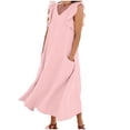 thumbnail image 1 of Karymi Spring Dresses for Women Fake Cotton Linen Sleeveless Maxi Dress, V-Neck Ruffle Strap Loose A-Line Swing Dress with Pockets, Casual Solid Flowy Dress Easter Dresses for Women, 1 of 6