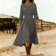thumbnail image 1 of Karymi Spring Dresses for Women Round Neck Fake Cotton Linen Midi Dress, 3/4 Rolled Sleeve Solid High Waist A-Line Dress with Back Zipper, Flowy Swing Dress Womens Dresses, 1 of 8