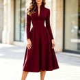 thumbnail image 1 of Karymi Stand‑Collared V‑Neck Long‑Sleeve Solid Midi Dresses for Women, High‑Waist A‑Line Formal Dress, 1 of 6