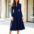 thumbnail image 1 of Karymi Stand‑Collared V‑Neck Long‑Sleeve Solid Midi Dresses for Women, High‑Waist A‑Line Formal Dress, 1 of 6
