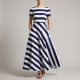 thumbnail image 1 of Karymi Stripe Boat Neck Short Sleeve Midi Dress, Vertical & Diagonal Stripe Patchwork Side Pockets Flowy A-Line Casual Sundress Plus Size Dresses, 1 of 5