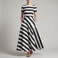 thumbnail image 1 of Karymi Stripe Boat Neck Short Sleeve Midi Dress, Vertical & Diagonal Stripe Patchwork Side Pockets Flowy A-Line Casual Sundress Womens Dresses, 1 of 5