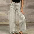thumbnail image 1 of Karymi High Waist Wide Leg Jeans for Women, Denim Pants with Stitch Panel and Ruffle Hem, Casual Cropped Barrel Trousers with Pockets, 1 of 7