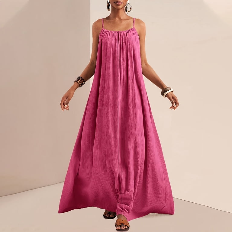 plus size beach dresses walmart Karymi Summer for Women Sleeveless Crinkled squared Neck Maxi Dress, Casual Loose Flowy Summer Sundress Thin Spaghetti Straps Long Dress Dresses Sun dresses