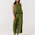 thumbnail image 1 of Karymi Summer Outfits 2 Piece Outfit, Round Neck Sleeveless Ruffle Hem Crop Tank Top & High Waist Wide Leg Cropped Pants, Solid Casual Set Vacation Outfits for Women, 1 of 8