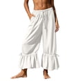 thumbnail image 1 of Karymi Summer Outfits Drawstring Elastic Waist Ruffle Hem Cropped Wide Leg Beach Pants, Adjustable Tie Cuff Casual Anckle Trousers with Side Pockets Women's Clothing, 1 of 9