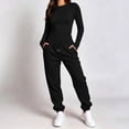 thumbnail image 1 of Karymi Summer Outfits Solid 2 Piece Tracksuit, Crew Neck Long Sleeve Top & High Waist Drawstring Jogger Pants, Casual Loungewear Outfit, 1 of 9