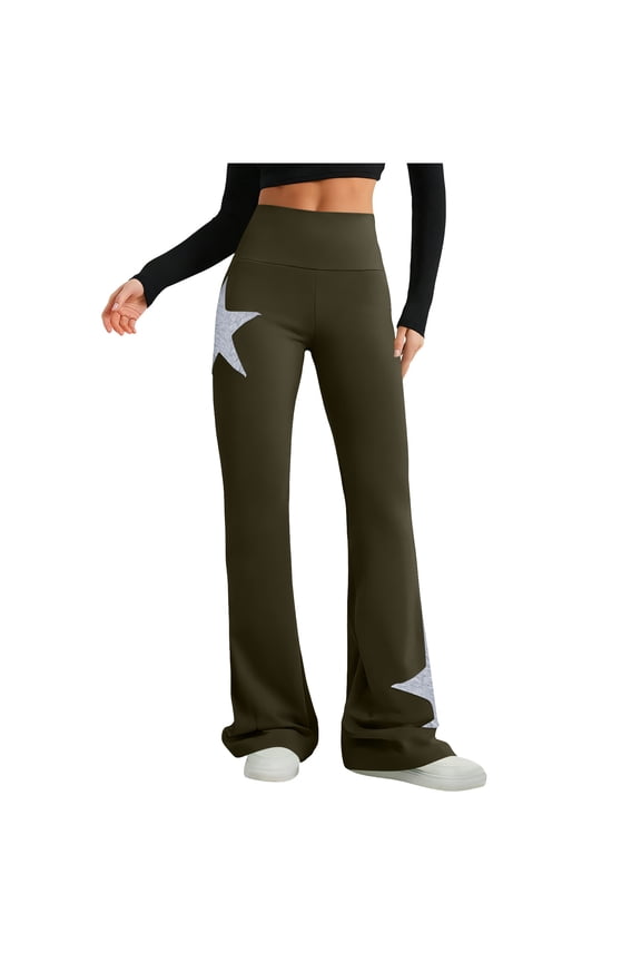 Summer Pants Casual Flare-Leg Star Print Long Trendy Loose Flare Trousers Lounge High Waisted Yoga Pants Lightweight Comfy Summer Women Pants