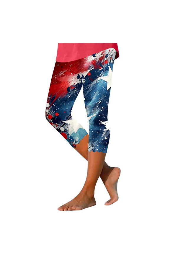 Summer Pants Fashion Slim-Leg Star Print Cropped Independence Day Comfy Trousers Lounge Cropped Pants Lightweight Comfy Summer Women Pants 2026