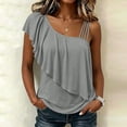 thumbnail image 1 of Karymi Summer Tops Asymmetrical One Shoulder Ruffle Solid Tank Top, Multi Thin Spaghetti Strap Sleeveless Blouse, Flounce Layered Irregular Neck Tops Shirts for Women, 1 of 9