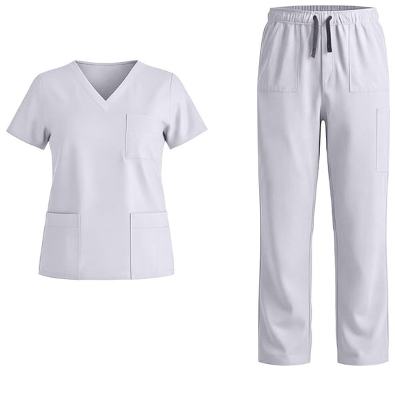 Karymi Summer Tops for Women 2025 Scrub Set, V-Neck Short Sleeve Multi-Pocket Top + Elastic Drawstring Waist Pants, Comfortable Stretch Breathable Medical Uniform Womens Tops