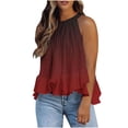 thumbnail image 1 of Karymi Summer Tops for Women 2026 Ombre Gradient Halter Neck Sleeveless Blouse for Women, Gathered Pleated Ruffle Hem Flowy Tank Top, Summer Top Blouses for Women, 1 of 6